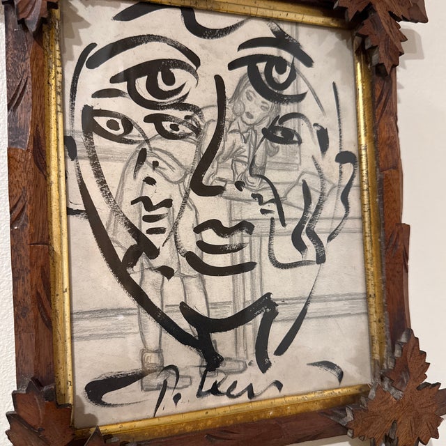 Abstract 1970s Peter Keil Original Black & White Abstract Portrait Painting For Sale - Image 3 of 6