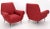 Brass Pair of Red Upholstery Italian Lounge Chairs Brass Feet For Sale - Image 8 of 13