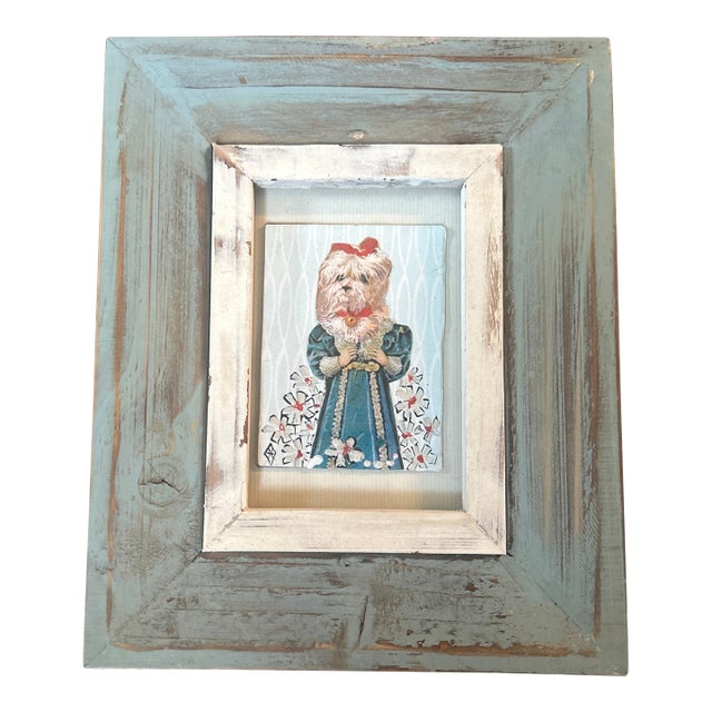 Contemporary Folk Art Miniature Dog Collage / Painting by Judy Henn For Sale
