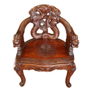 Antique Late 19th Century Meiji Japanese Dragon Carved Chair For Sale