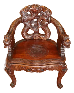 Antique Late 19th Century Meiji Japanese Dragon Carved Chair
