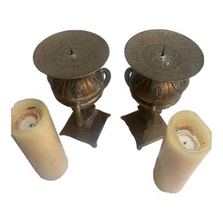 Vintage Abel Casting Solid Bronze Urn Candlestick Pair — Neoclassical Empire Style For Sale