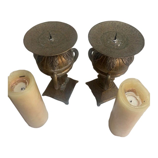 Vintage Abel Casting Solid Bronze Urn Candlestick Pair — Neoclassical Empire Style For Sale