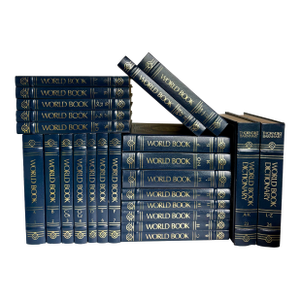 1988 Complete World Book Encyclopedia 24 Volume Set With Dictionary in Navy Blue & Gold