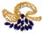 18k Yellow Gold Diamond Lapis Fancy Floral Brooch For Sale