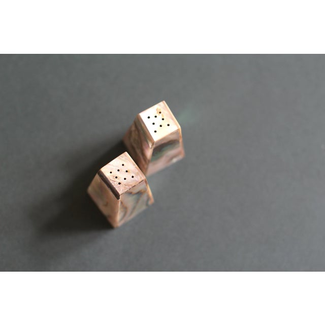 Mid-Century Modern 1970s Coastal Mother of Pearl Souvenir Salt and Pepper Shakers From Las Vegas For Sale - Image 3 of 6