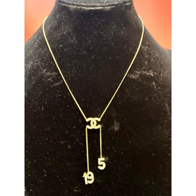 Authentic CHANEL Rhinestone CC LOGO 5 & 19 Pendant Necklace Gold Vintage, Estate Very Fashionable , Gold Tone Authentic...