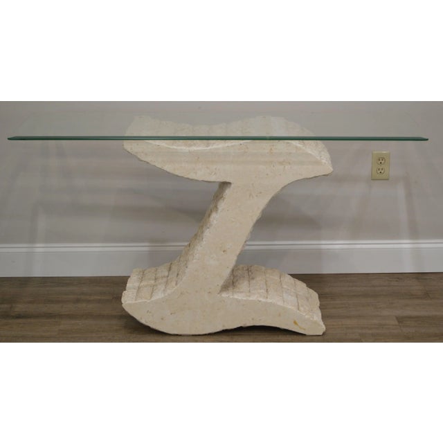 1980s Postmodern Tessellated Marble Glass Top Sofa Table Console For Sale - Image 5 of 13