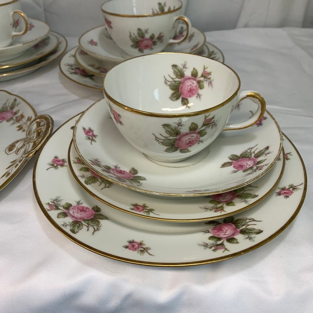 Limoges, France Gda Limoges Fine Porcelain Luncheon Tea Set Featuring a Classic Pink Rose Motif - 23 PCS For Sale - Image 4 of 9