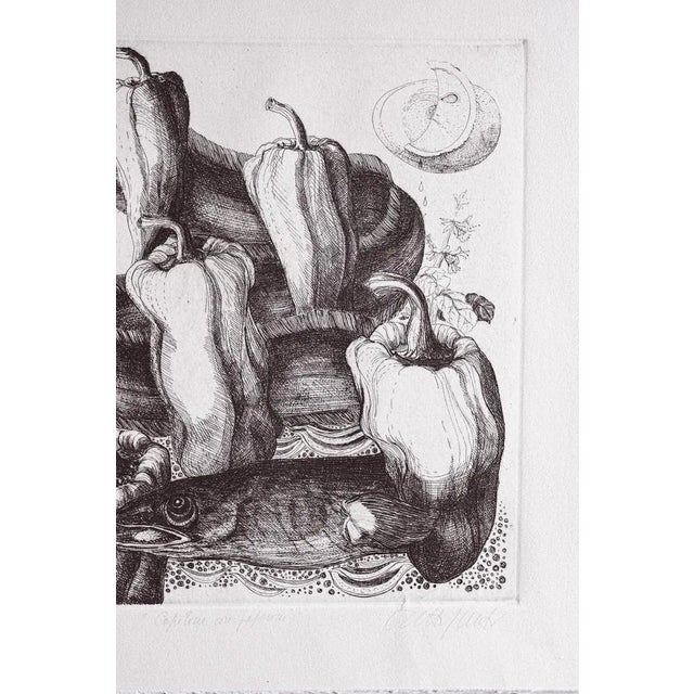 Modern Angela Occhipinti, Capitone with Peppers: Author's Proof, 1950, Engraving For Sale - Image 3 of 4