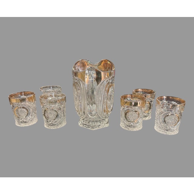 Vintage Pressed Cut Glass Water Set Pitcher & 6 Tumblers EAPG Crystal Barware Elegant and timeless, this vintage pressed...