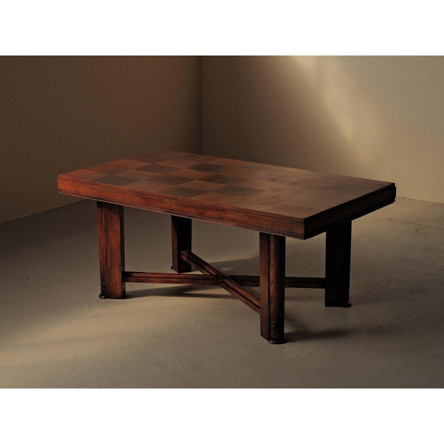Modernist Oak Table with Checkerboard Veneer Top, France, 1940 For Sale - Image 4 of 18