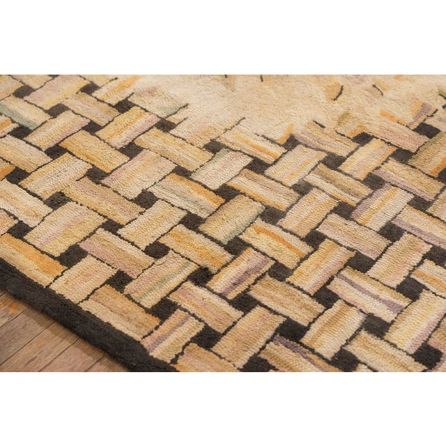 Late 19th Century American Hooked Wool Allover Floral 1880s Antique Beige Folk Art Carpet Rug For Sale - Image 5 of 10