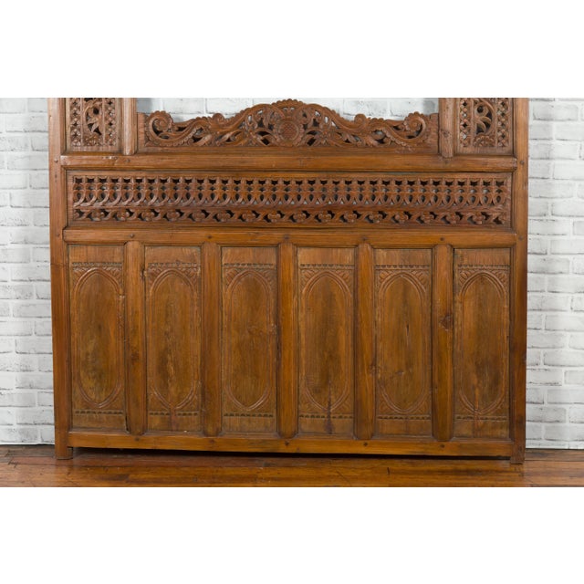 Javanese Architectural Panel with Carved Floral Motifs and Polychrome Accents For Sale - Image 11 of 13
