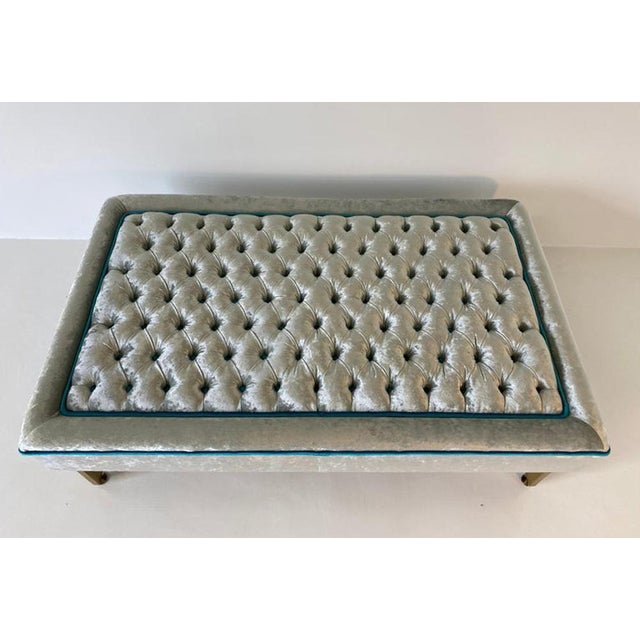 1950s Large Italian Tufted Ottoman in Grey Velvet and Brass, 1950s For Sale - Image 5 of 7