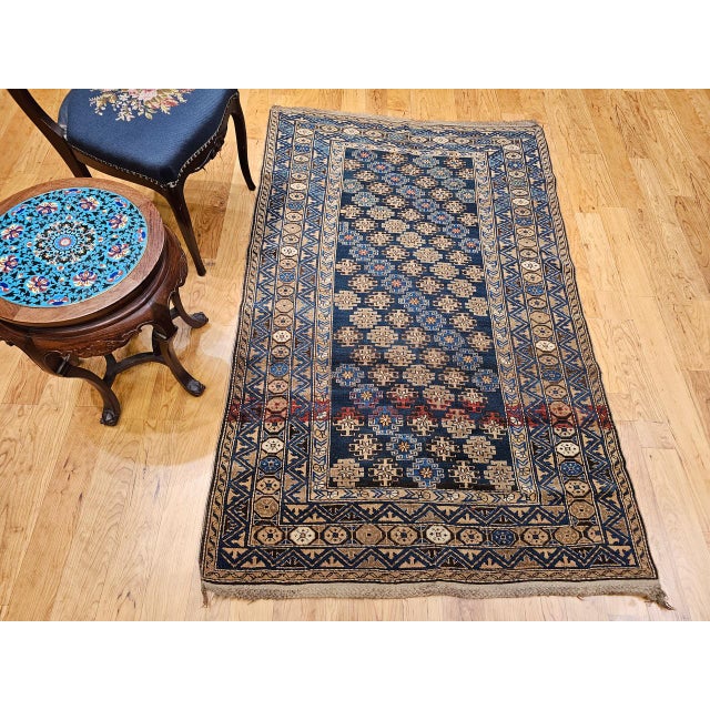 Navy Blue Antique Caucasian Shirvan Rug, Handwoven Wool, Geometric Pattern, 1800s, 4' x 7' For Sale - Image 8 of 17