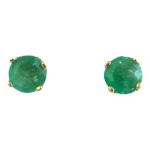 Emerald Gemstone and 14 Karat Gold Stud Earrings - 2 Pieces