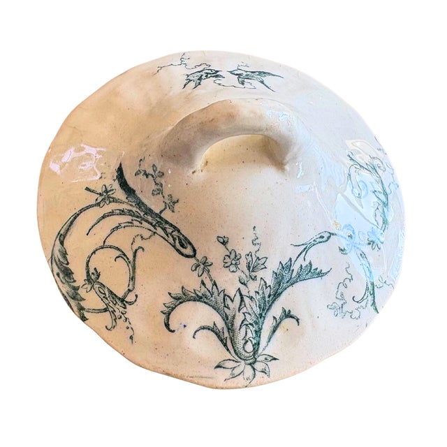 French Antique Terre de Fer Style Blue Faience Teapot with Birds, 1880 For Sale - Image 6 of 7