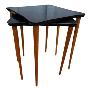 Mid 20th Century Pair Mid Century Modern Teak and Black Painted Top 2 Stacking Tables