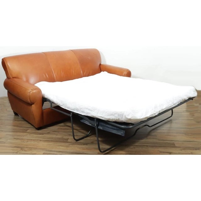 Late 20th Century Club Furniture Brown Leather Sleeper Sofa Made in North Carolina For Sale - Image 4 of 6