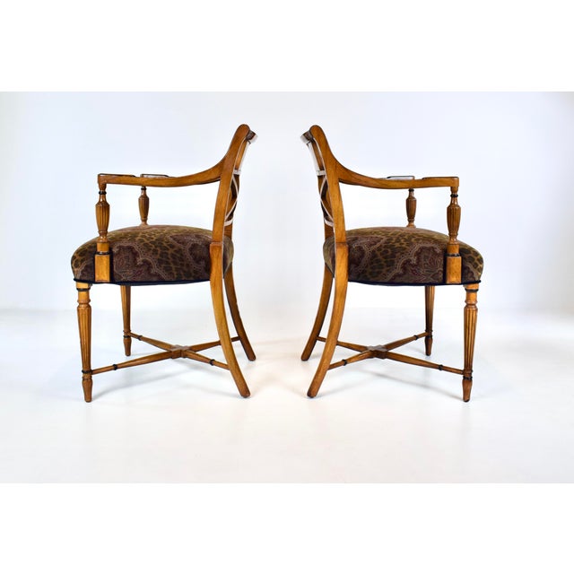 1940s Regency Armchairs in Velvet by Thomas Hope, Burl Wood, X-Back Design For Sale - Image 5 of 13