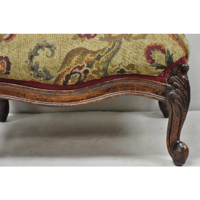 Wood Antique French Louis XV Style Victorian Carved Mahogany Ottoman Footstool For Sale - Image 7 of 14