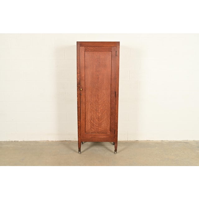 Stickley Brothers Style Antique Mission Oak Arts & Crafts Armoire Dresser or Linen Press, Circa 1900 For Sale - Image 12 of 12