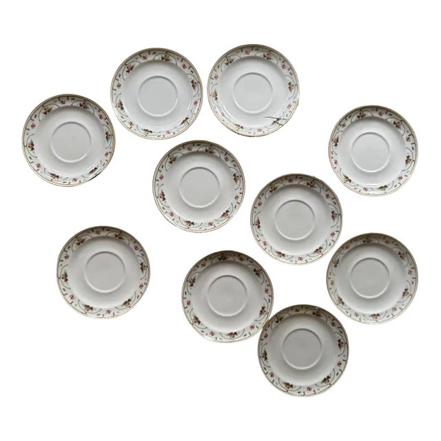 1990s Mid-Century Modern Oscar De La Renta Porcelain Saucer Plates Temptations Pattern - Set of 9 For Sale