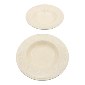 Wedgwood Windsor Rimmed 2pc Bowl Set Ribs & Dots Rim Large 9" Soup - Pasta