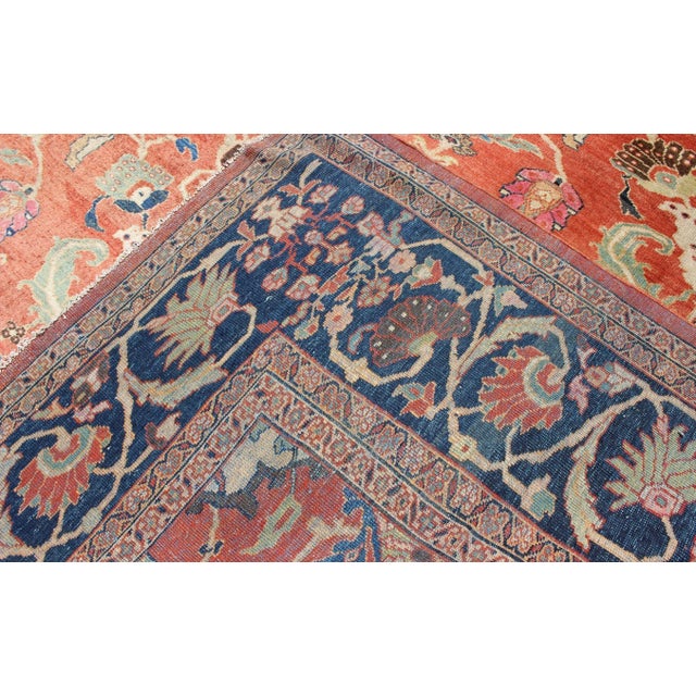 Large Antique Hand Knotted Sultanabad Rug in Red and Blue For Sale - Image 9 of 10