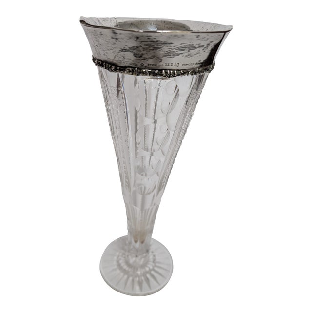 Sterling Rim Cut Crystal Tulip Vase 1950's For Sale
