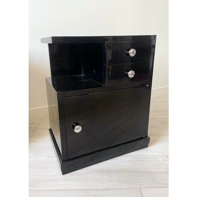 Black Art Deco Bedside Tables in Black Lacquer, 1940s, Set of 2 For Sale - Image 8 of 15