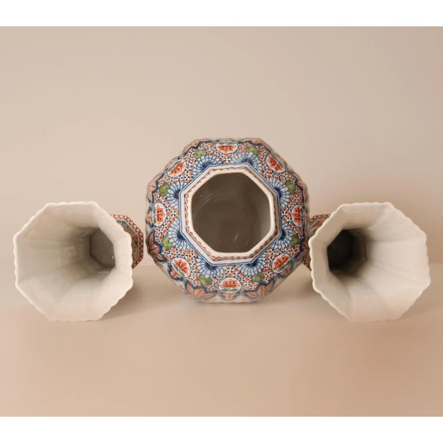 Chinoiserie Delft Vases Polychrome Delftware Chinoiserie Baluster Beaker Vases Set of 3 For Sale - Image 3 of 16