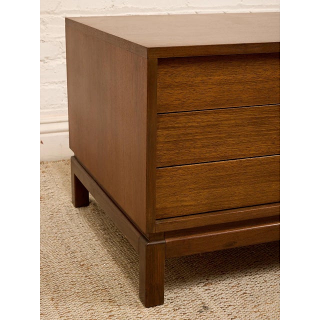Vintage Walnut Three-Drawer Nightstand With Brass Campaign Hardware For Sale - Image 4 of 12