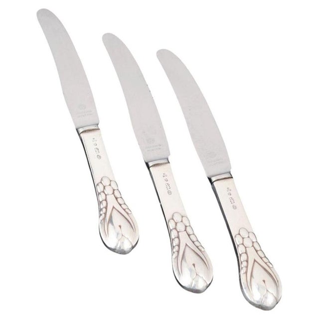 Lunch Knives in Silver and Stainless Steel by Evald Nielsen, 1920s, Set of 3 For Sale - Image 6 of 6