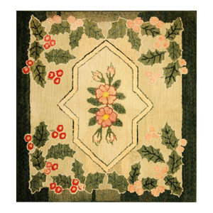 1920s Gray Floral Antique American Hooked Rug 3' 1" X 3' 3" Handknotted Wool Carpet