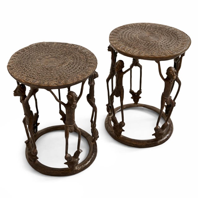 Metal Vintage Bronze African Tikar Tribal Stool / Side Table For Sale - Image 7 of 7