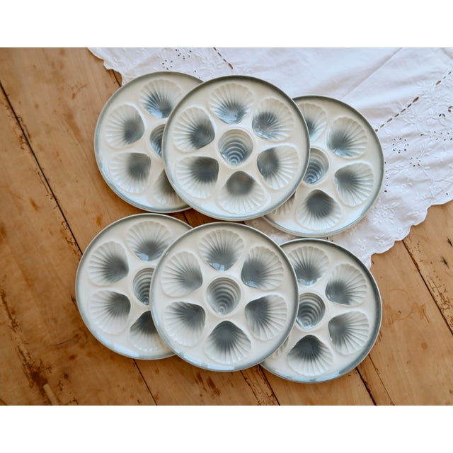 Blue Vintage Oyster Plates in Blue-Grey Gradient Earthenware from Moulin Des Loups, 1970s, Set of 6 For Sale - Image 8 of 8