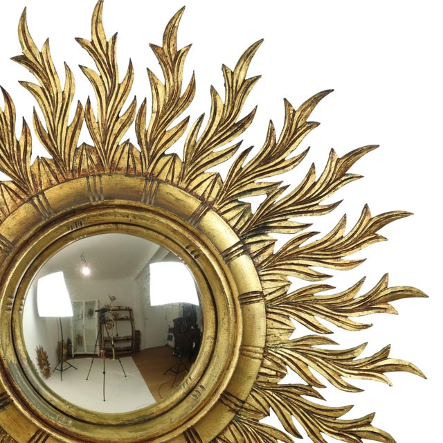 Large Gold Leaf Gilt Wood Sunburst Mirror, 1950s For Sale - Image 4 of 18