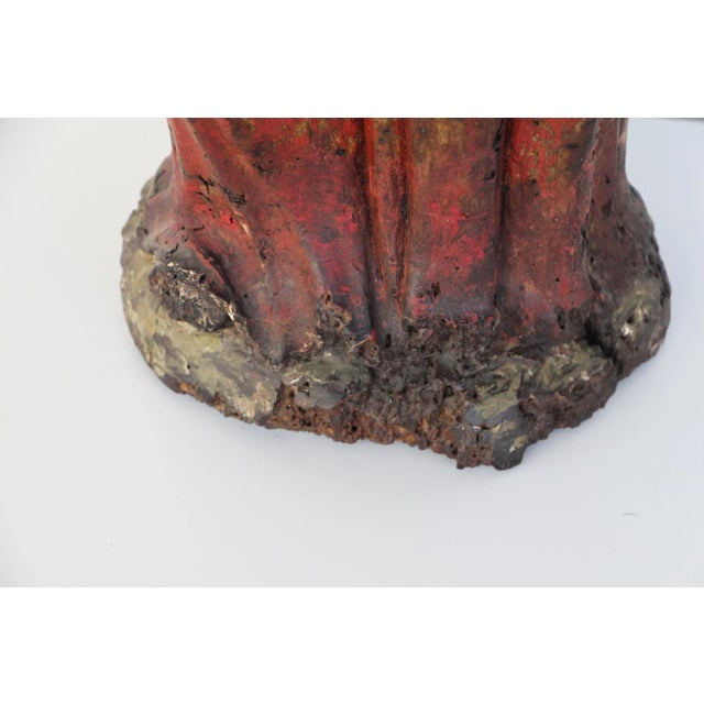 16th Century Indo-Portuguese Saint Barbara, Hand Carved Polychrome Wooden Statue For Sale - Image 11 of 13