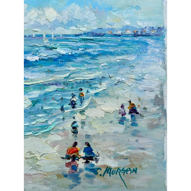 2020s Contemporary Coastal Beach Seascape Oil Painting on Canvas, Unstretched, by J. Morgan For Sale - Image 5 of 5