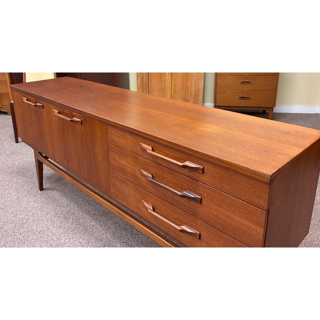 Brown Mid Century Modern Teak Credenza on Elevated Trestle Base c.1960 For Sale - Image 8 of 8