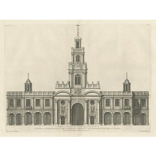 Entrance Facade of the Royal Exchange, 1725, Engraving on Paper For Sale