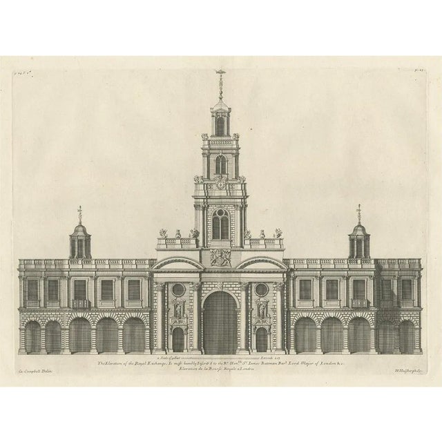 Entrance Facade of the Royal Exchange, 1725, Engraving on Paper For Sale