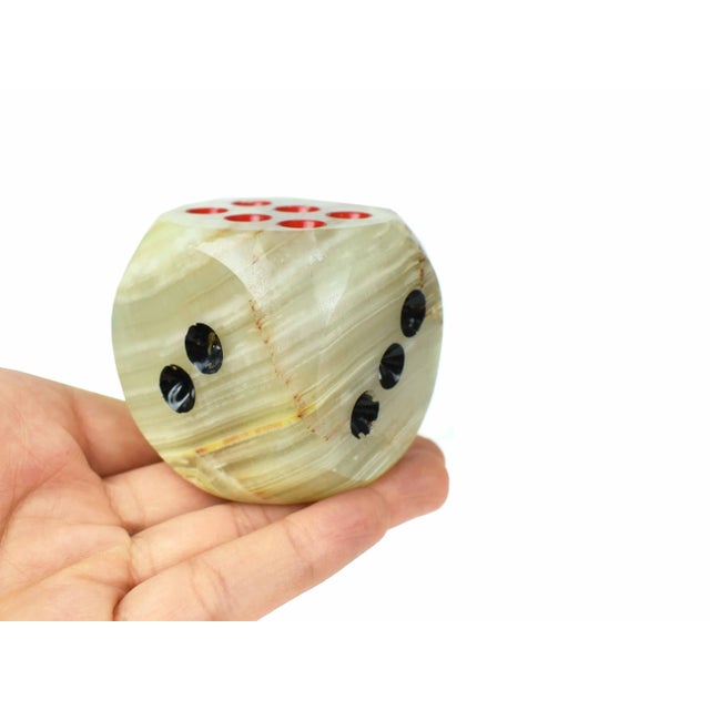 Mid 20th Century Oversized Handcrafted Solid Onyx Stone Dice Paperweight Figurine For Sale - Image 6 of 7