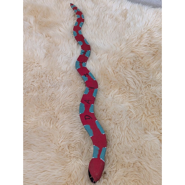 1980s Vintage Highly Collectible Davila Hand Carved Painted Wood Snake For Sale - Image 5 of 8