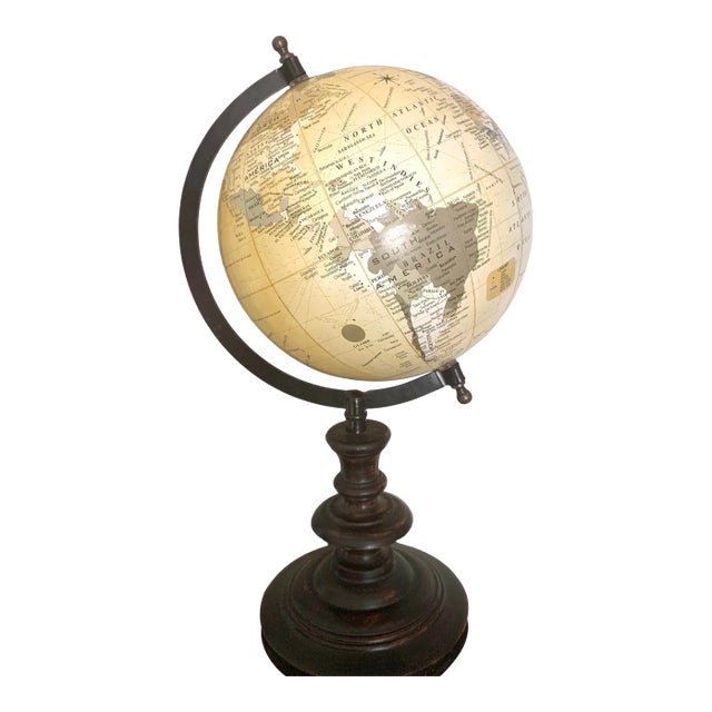Vintage 17' High Standing Wood and Paper Globe in Amber and Brown Tones For Sale