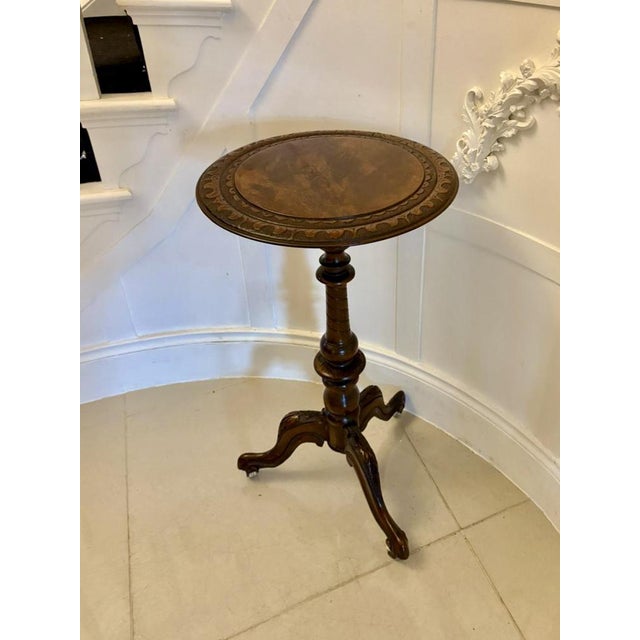 Antique Victorian Carved Burr Walnut Circular Lamp Table, 1860 For Sale - Image 3 of 8
