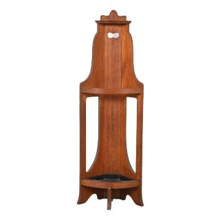 Stickley Brothers Style Antique Mission Oak Arts & Crafts Corner Umbrella Stand, Circa 1900 For Sale