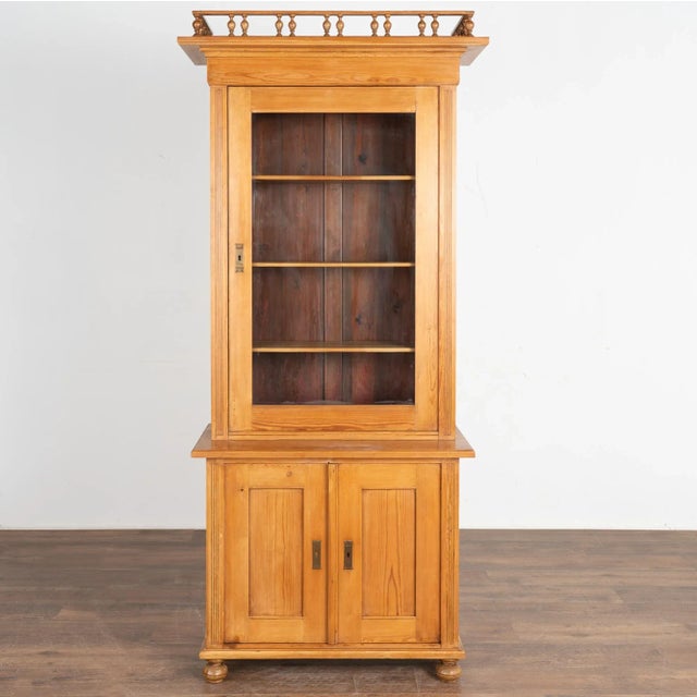 Traditional Narrow Pine Bookcase Display Cabinet, Denmark Circa 1900 For Sale - Image 3 of 12